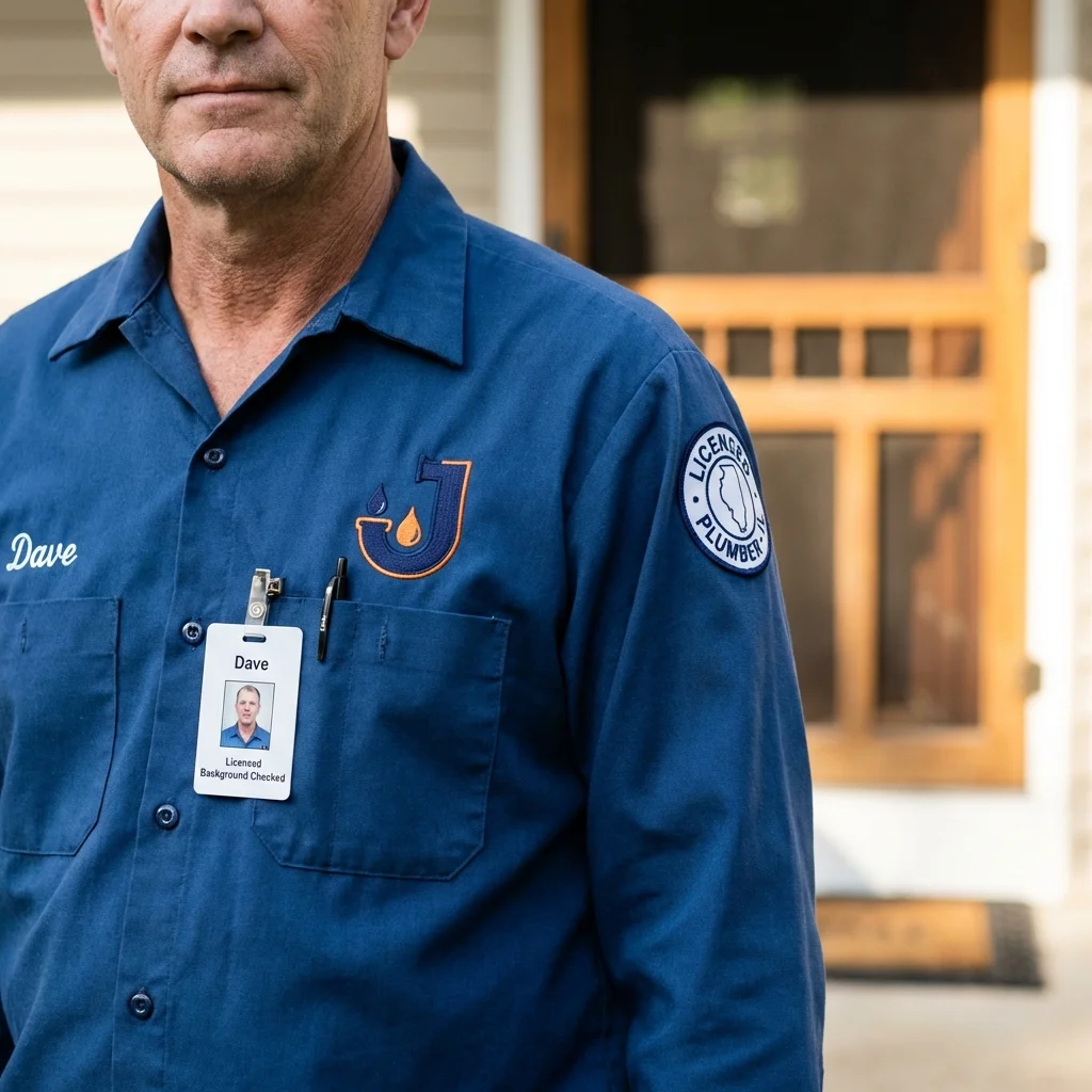 Licensed plumber showing ID badge in Charleston, SC